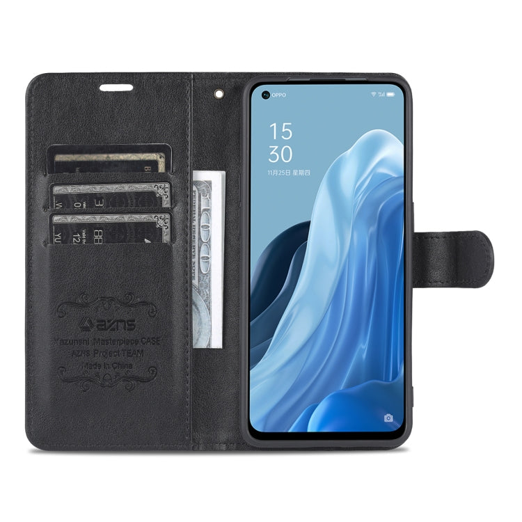 For OPPO Reno7 Pro 5G AZNS Sheepskin Texture Flip Leather Phone Case(Black)