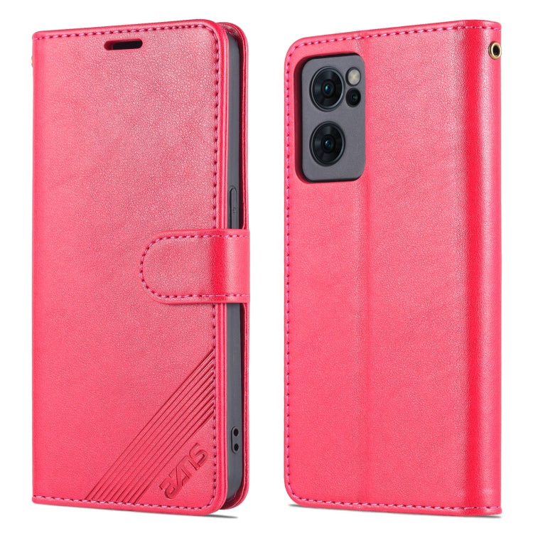 For OPPO Reno7 Pro 5G AZNS Sheepskin Texture Flip Leather Phone Case(Red)
