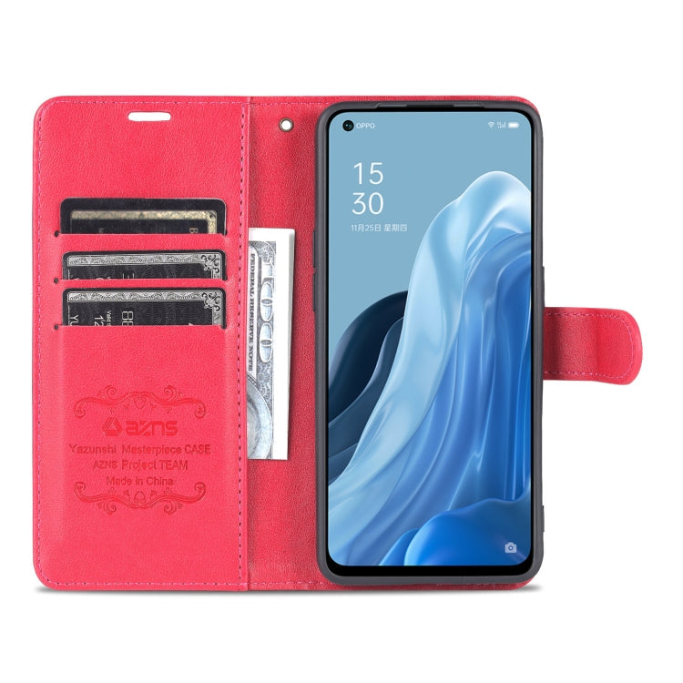 For OPPO Reno7 Pro 5G AZNS Sheepskin Texture Flip Leather Phone Case(Red)