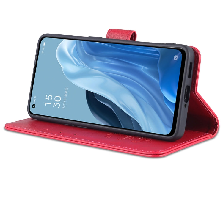 For OPPO Reno7 SE 5G AZNS Sheepskin Texture Flip Leather Phone Case(Red)