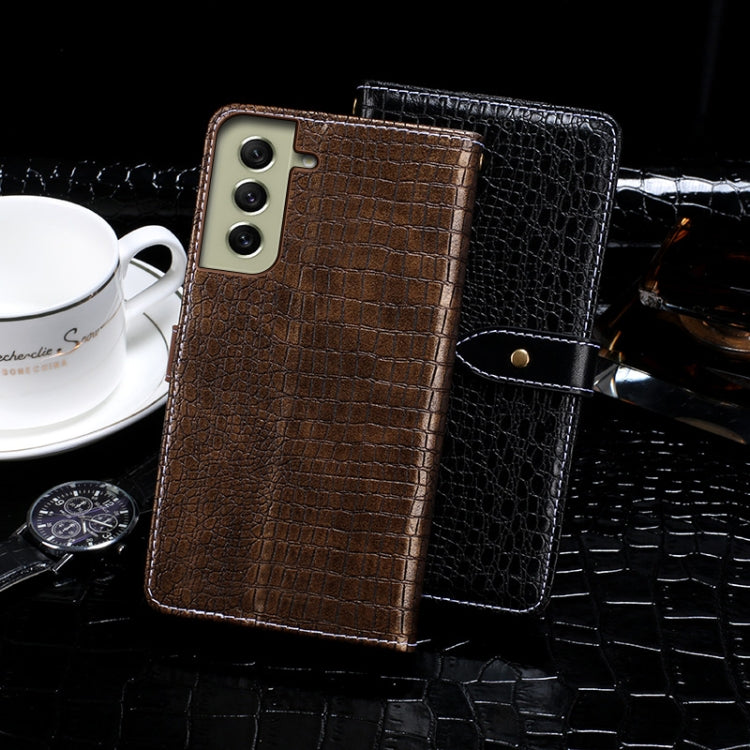 For Samsung Galaxy S21 FE 5G idewei Crocodile Texture Horizontal Flip Phone Leather Phone Case(Black)