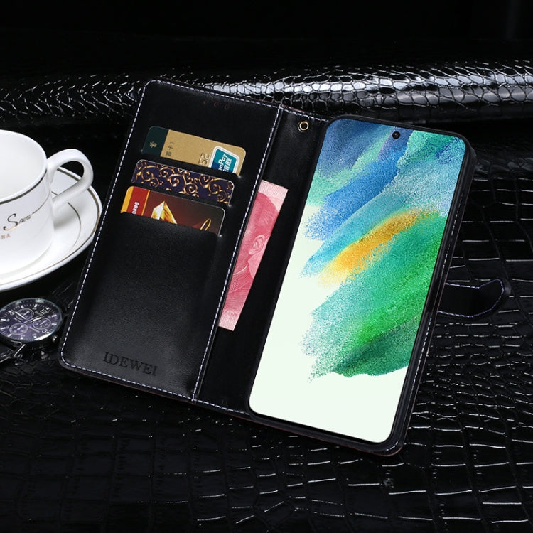 For Samsung Galaxy S21 FE 5G idewei Crocodile Texture Horizontal Flip Phone Leather Phone Case(Black)