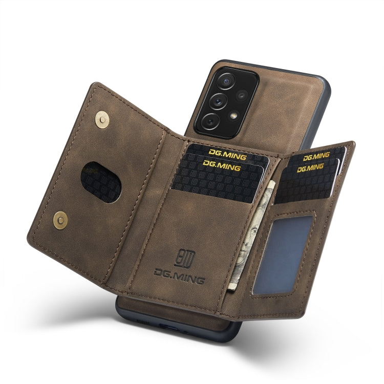 For Samsung Galaxy A33 5G DG.MING M2 Series 3-Fold Multi Card Bag Phone Case(Coffee)