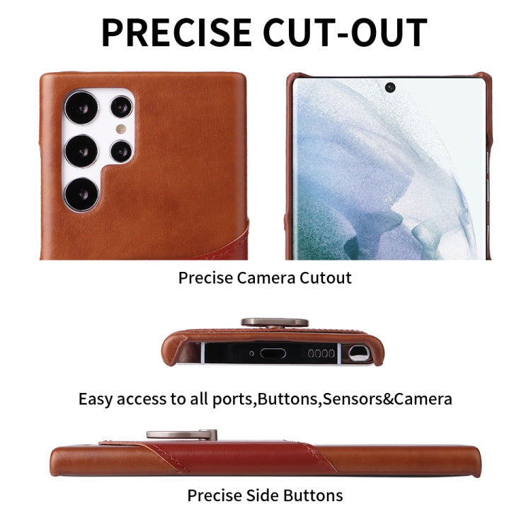 Fierre Shann Oil Wax Texture Genuine Leather Back Phone Case with 360 Degree Rotation Holder & Card Slot, For Samsung Galaxy S22 Ultra 5G, For Samsung Galaxy S22+ 5G, For Samsung Galaxy S22 5G