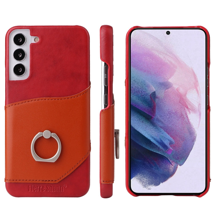 Fierre Shann Oil Wax Texture Genuine Leather Back Phone Case with 360 Degree Rotation Holder & Card Slot, For Samsung Galaxy S22 Ultra 5G, For Samsung Galaxy S22+ 5G, For Samsung Galaxy S22 5G