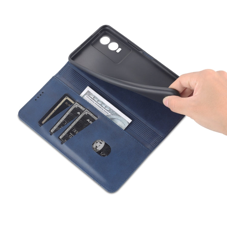 For vivo Y76s / Y74s AZNS Magnetic Calf Texture Leather Phone Case(Dark Blue)