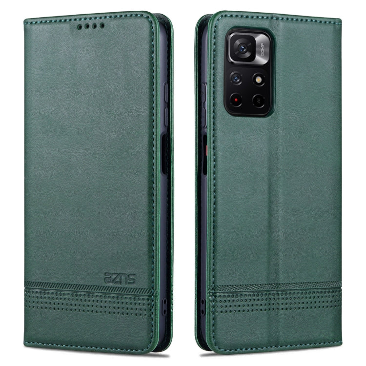 For Redmi Note 11 4G Overseas Version / Note 11S AZNS Magnetic Calf Texture Leather Phone Case(Dark Green)