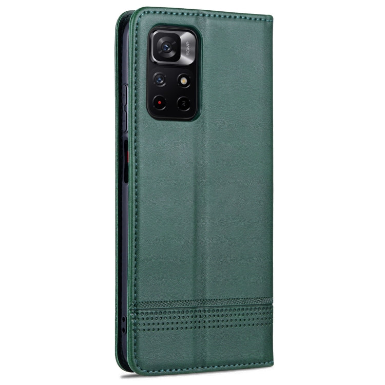 For Redmi Note 11 4G Overseas Version / Note 11S AZNS Magnetic Calf Texture Leather Phone Case(Dark Green)
