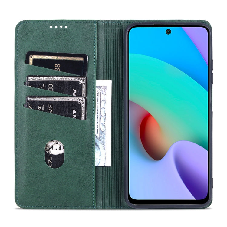 For Redmi Note 11 4G Overseas Version / Note 11S AZNS Magnetic Calf Texture Leather Phone Case(Dark Green)