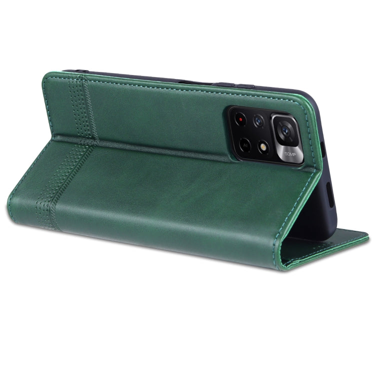 For Redmi Note 11 4G Overseas Version / Note 11S AZNS Magnetic Calf Texture Leather Phone Case(Dark Green)