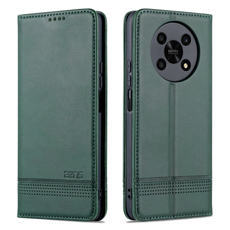 For Honor X30 AZNS Magnetic Calf Texture Leather Phone Case(Dark Green)