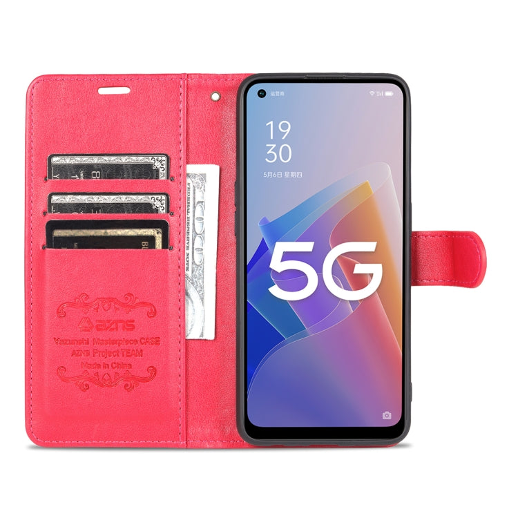 For OPPO A96 5G / Reno7 Z Overseas Version  AZNS Sheepskin Texture Flip Leather Phone Case(Red)
