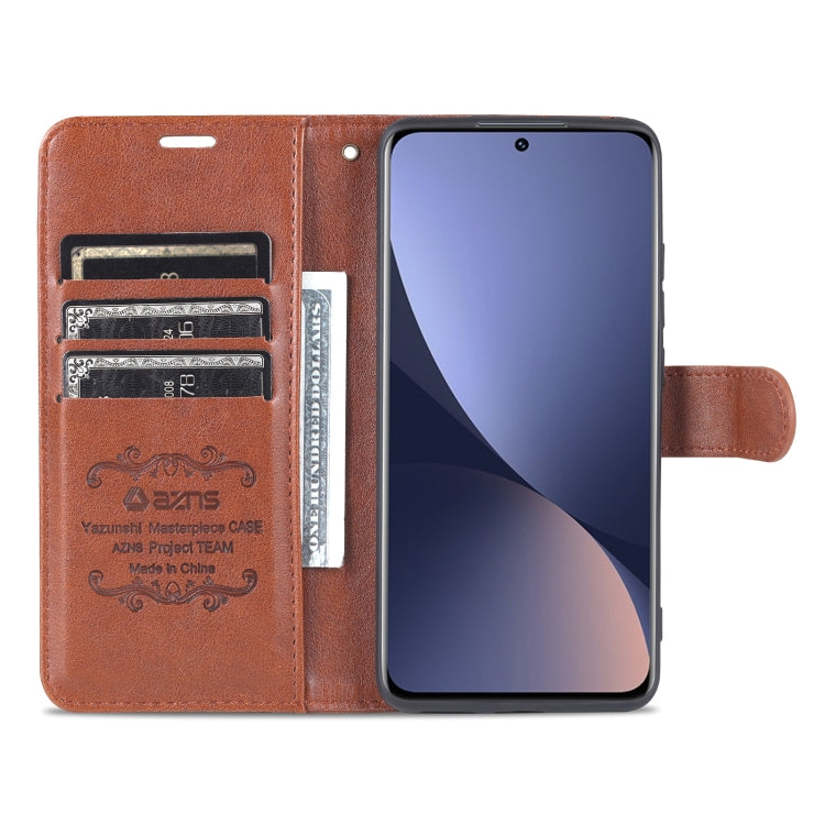 For Xiaomi 12 5G AZNS Sheepskin Texture Flip Leather Phone Case(Brown)
