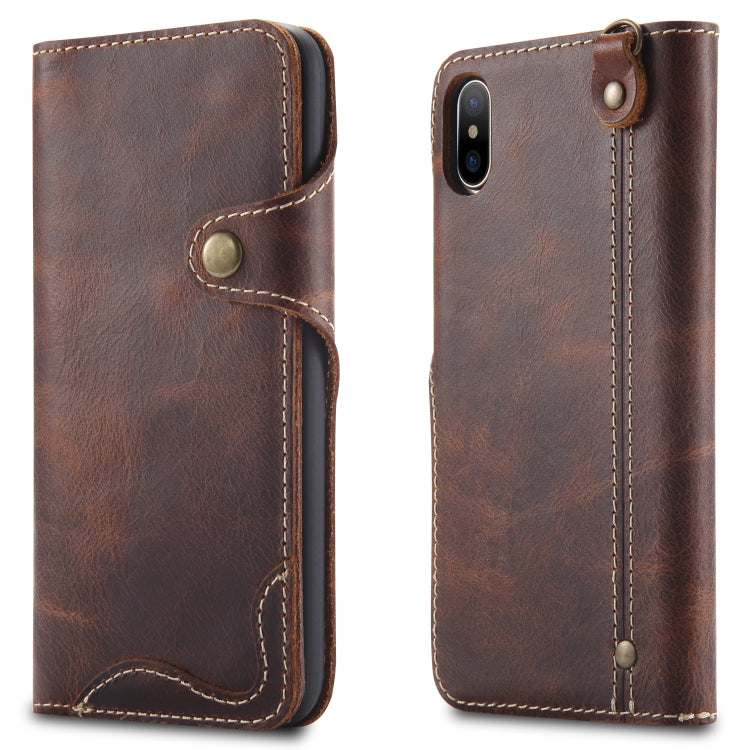 Denior Oil Wax Cowhide Magnetic Button Horizontal Flip Leather Case with Card Slots & Wallet, For iPhone XR, For Galaxy S8 Plus, For iPhone XS Max, For Galaxy S9, For Galaxy S9 Plus, For Galaxy Note 8