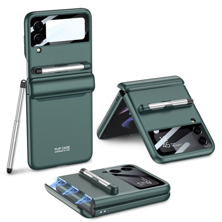 For Samsung Galaxy Z Flip3 5G GKK Magnetic Full Coverage Phone Flip Case with Pen(Forest Green)