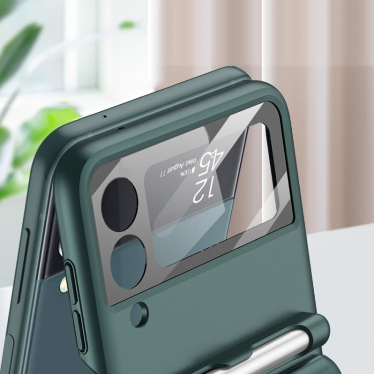 For Samsung Galaxy Z Flip3 5G GKK Magnetic Full Coverage Phone Flip Case with Pen(Forest Green)