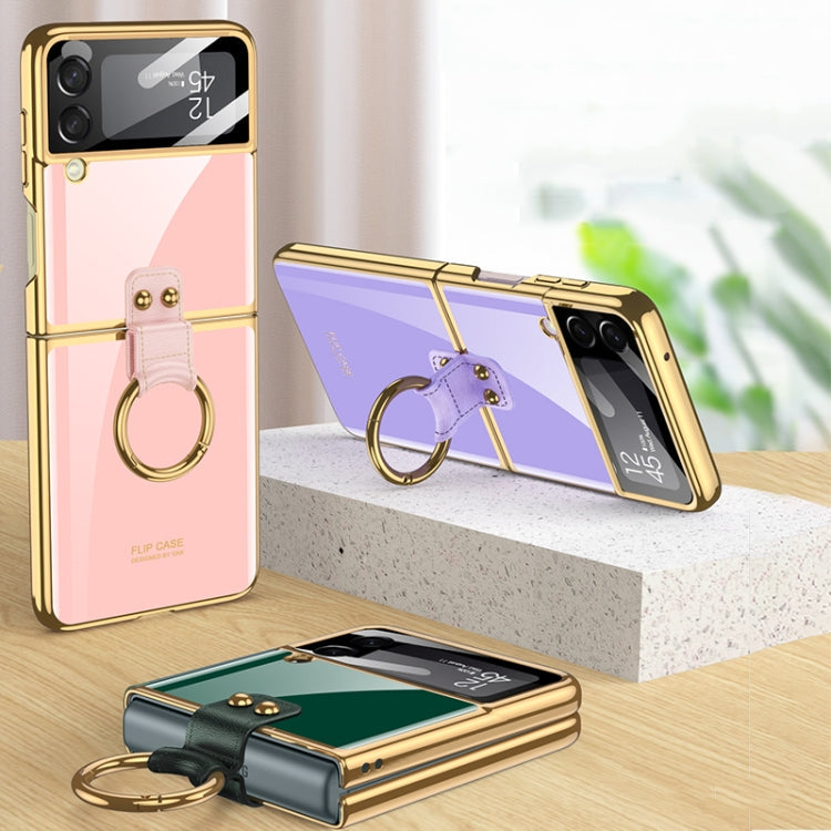 For Samsung Galaxy Z Flip3 5G GKK Integrated Solid Color Plating Phone Case with Ring Holder(Emerald Green)
