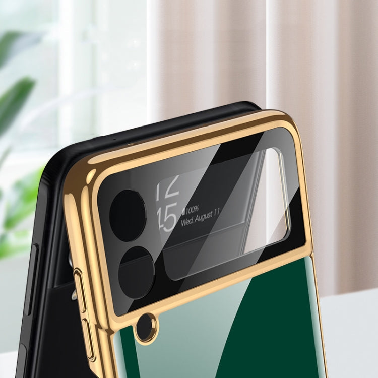 For Samsung Galaxy Z Flip3 5G GKK Integrated Solid Color Plating Phone Case with Ring Holder(Emerald Green)