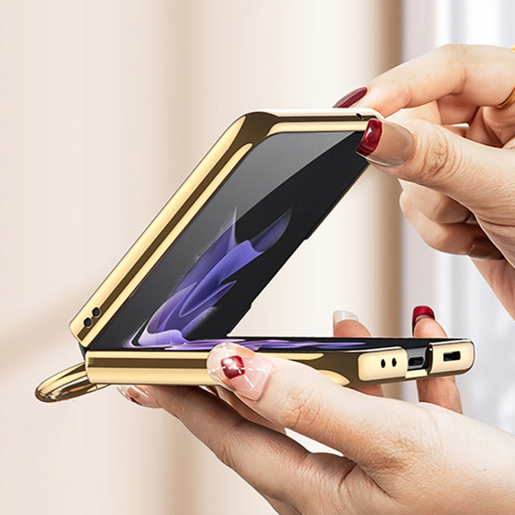 For Samsung Galaxy Z Flip3 5G GKK Integrated Solid Color Plating Phone Case with Ring Holder(Emerald Green)