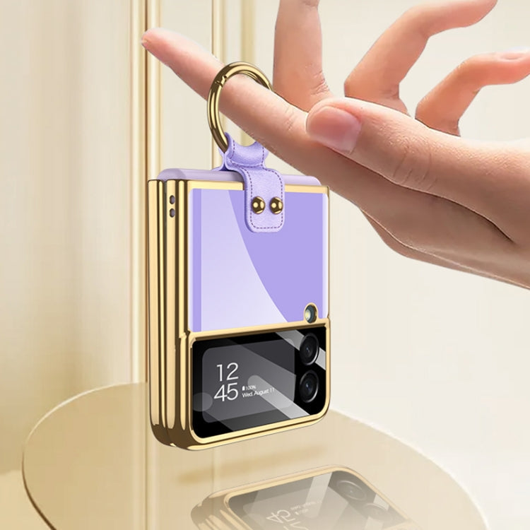 For Samsung Galaxy Z Flip3 5G GKK Integrated Solid Color Plating Phone Case with Ring Holder(Emerald Green)