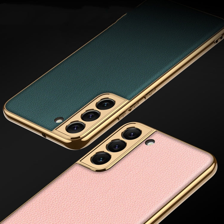 For Samsung Galaxy S22 5G GKK Plating TPU + Leather Full Coverage Phone Case(Forest Green)