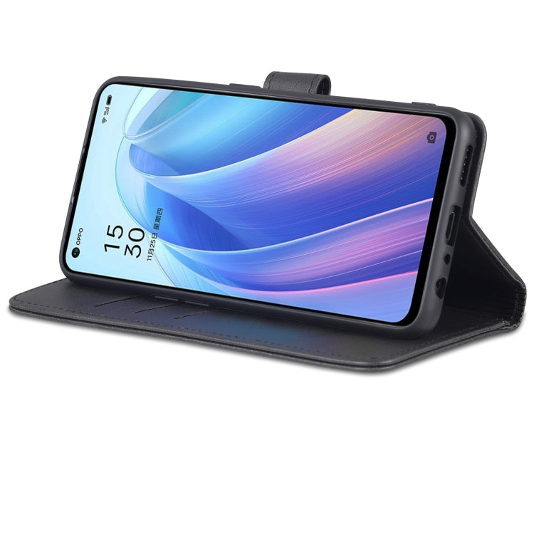 For OPPO Reno7 Global AZNS Skin Feel Calf Texture Flip Leather Phone Case(Black)