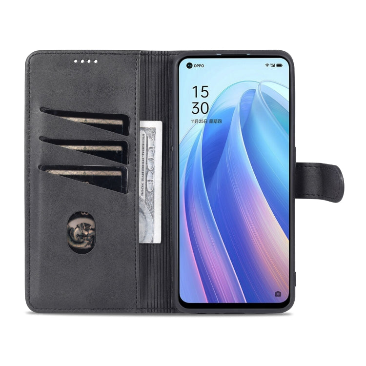 For OPPO Reno7 Global AZNS Skin Feel Calf Texture Flip Leather Phone Case(Black)