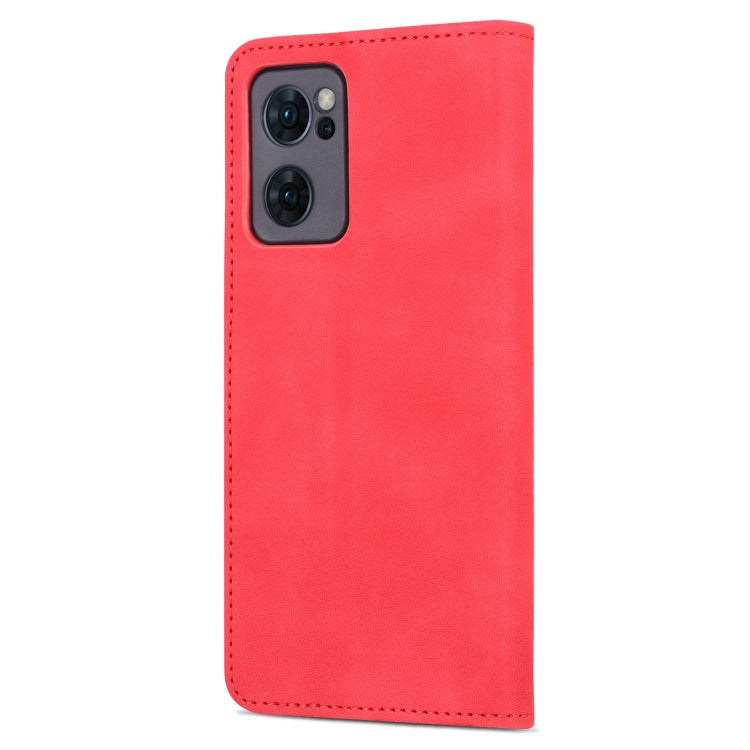For OPPO Reno7 SE 5G AZNS Skin Feel Calf Texture Flip Leather Phone Case(Red)