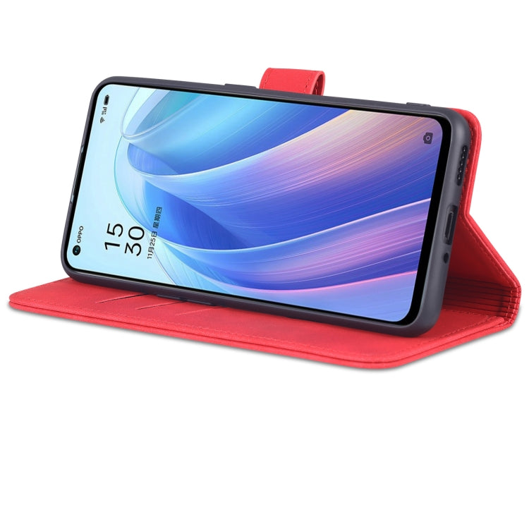 For OPPO Reno7 SE 5G AZNS Skin Feel Calf Texture Flip Leather Phone Case(Red)