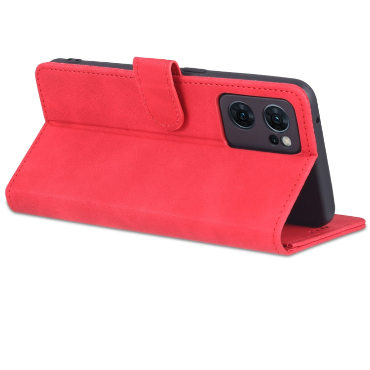 For OPPO Reno7 SE 5G AZNS Skin Feel Calf Texture Flip Leather Phone Case(Red)