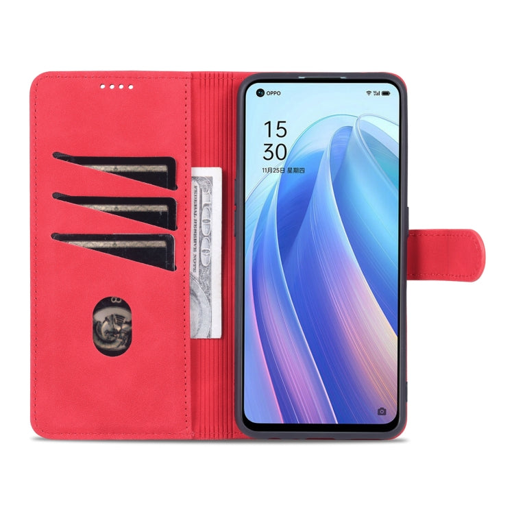 For OPPO Reno7 SE 5G AZNS Skin Feel Calf Texture Flip Leather Phone Case(Red)