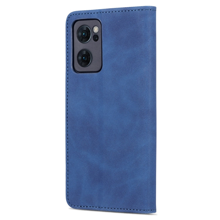 For OPPO Reno7 SE 5G AZNS Skin Feel Calf Texture Flip Leather Phone Case(Blue)
