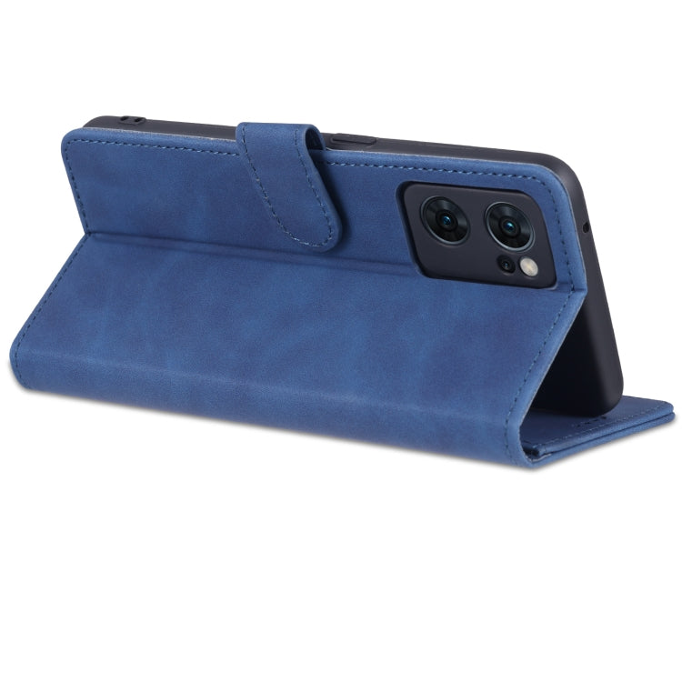 For OPPO Reno7 SE 5G AZNS Skin Feel Calf Texture Flip Leather Phone Case(Blue)