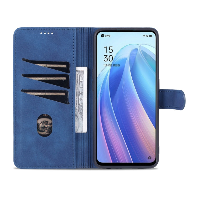 For OPPO Reno7 SE 5G AZNS Skin Feel Calf Texture Flip Leather Phone Case(Blue)