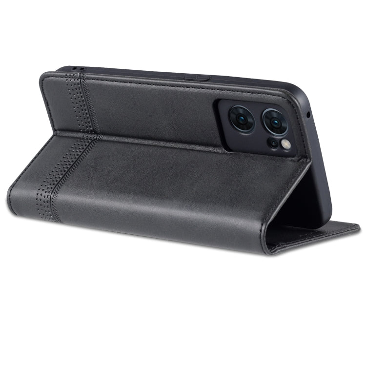 For OPPO Reno7 Global AZNS Magnetic Calf Texture Flip Leather Phone Case(Black)