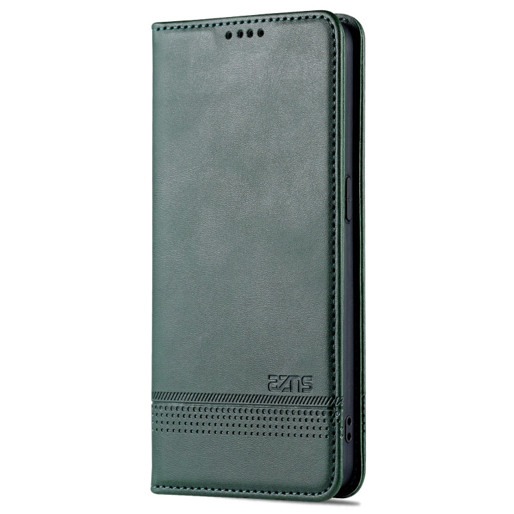 For OPPO Reno7 Global AZNS Magnetic Calf Texture Flip Leather Phone Case(Dark Green)