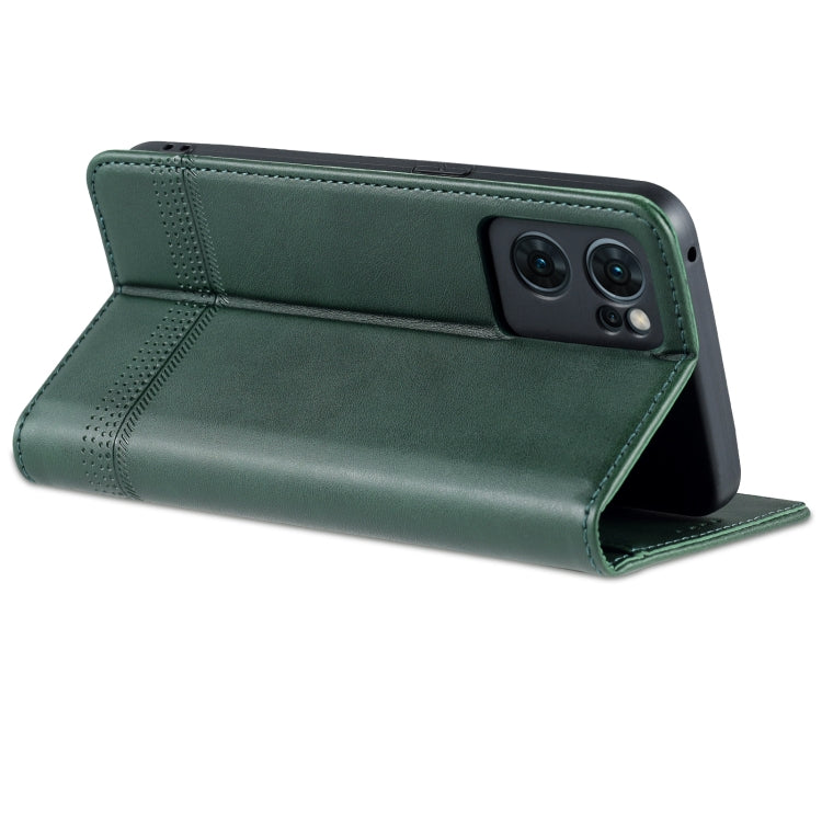For OPPO Reno7 Global AZNS Magnetic Calf Texture Flip Leather Phone Case(Dark Green)