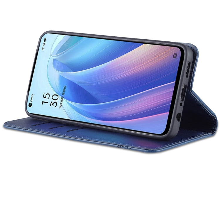 For OPPO Reno7 Global AZNS Magnetic Calf Texture Flip Leather Phone Case(Dark Blue)