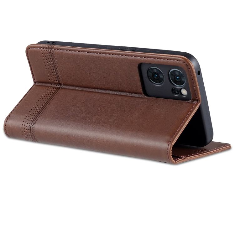 For OPPO Reno7 Global AZNS Magnetic Calf Texture Flip Leather Phone Case(Dark Brown)