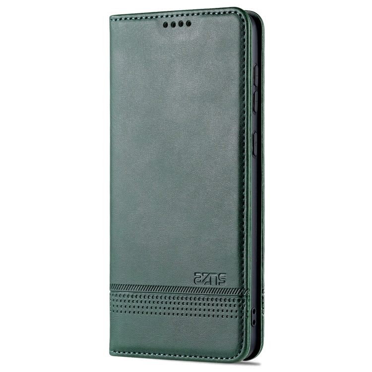 For Samsung Galaxy A73 5G AZNS Magnetic Calf Texture Flip Leather Phone Case(Dark Green)