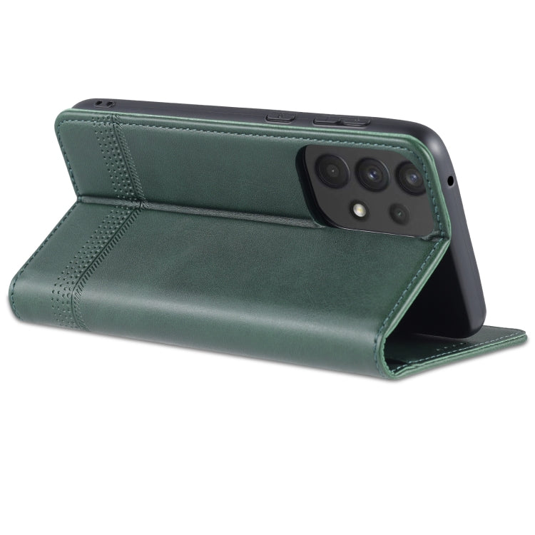 For Samsung Galaxy A73 5G AZNS Magnetic Calf Texture Flip Leather Phone Case(Dark Green)