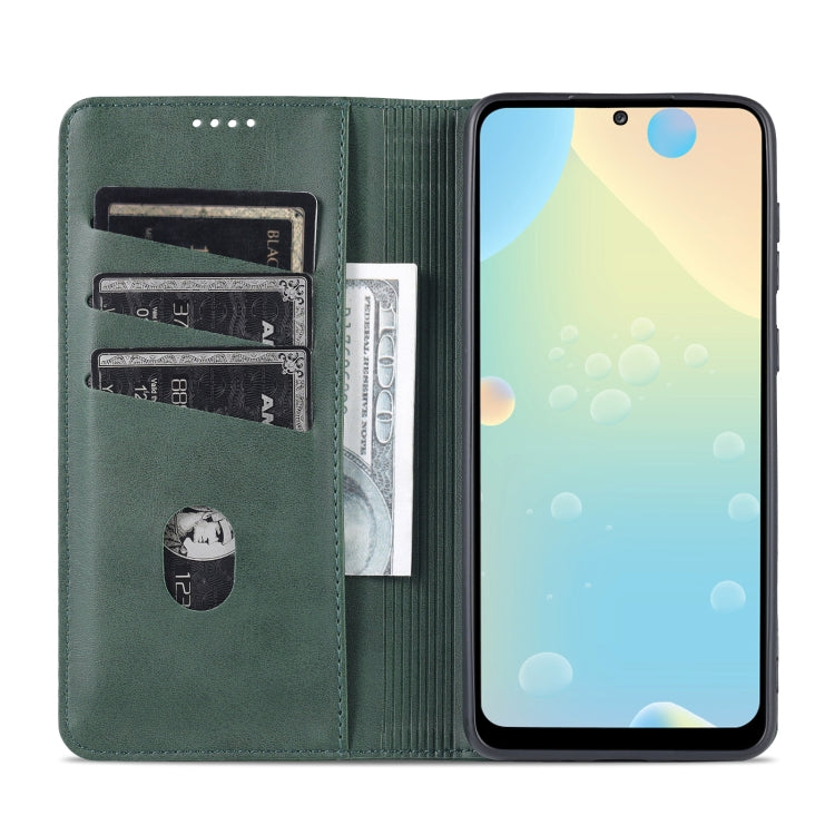 For Samsung Galaxy A73 5G AZNS Magnetic Calf Texture Flip Leather Phone Case(Dark Green)