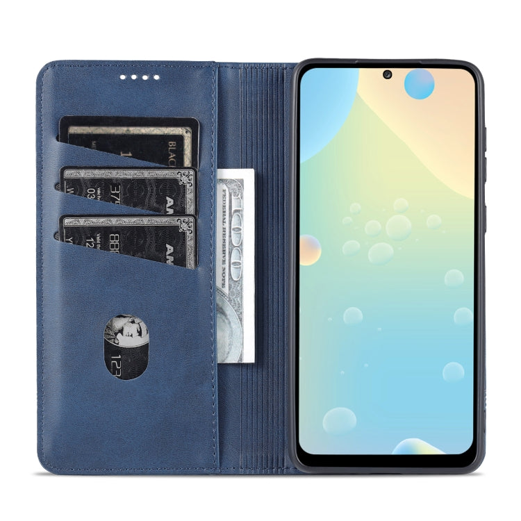 For Samsung Galaxy A73 5G AZNS Magnetic Calf Texture Flip Leather Phone Case(Dark Blue)