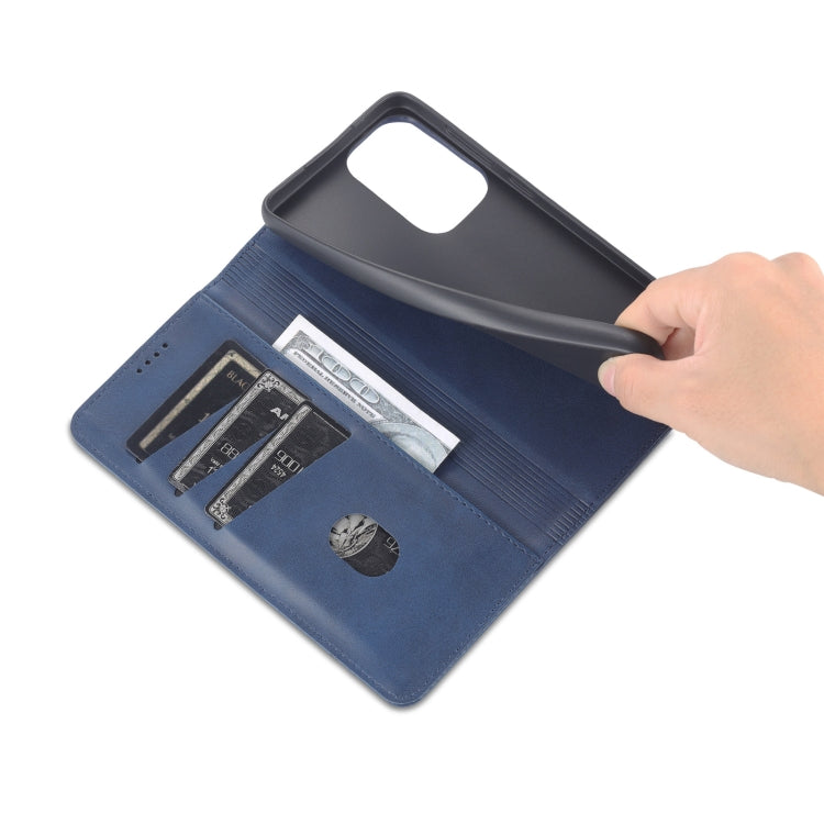 For Samsung Galaxy A73 5G AZNS Magnetic Calf Texture Flip Leather Phone Case(Dark Blue)