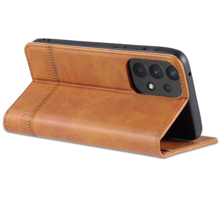 For Samsung Galaxy A73 5G AZNS Magnetic Calf Texture Flip Leather Phone Case(Light Brown)