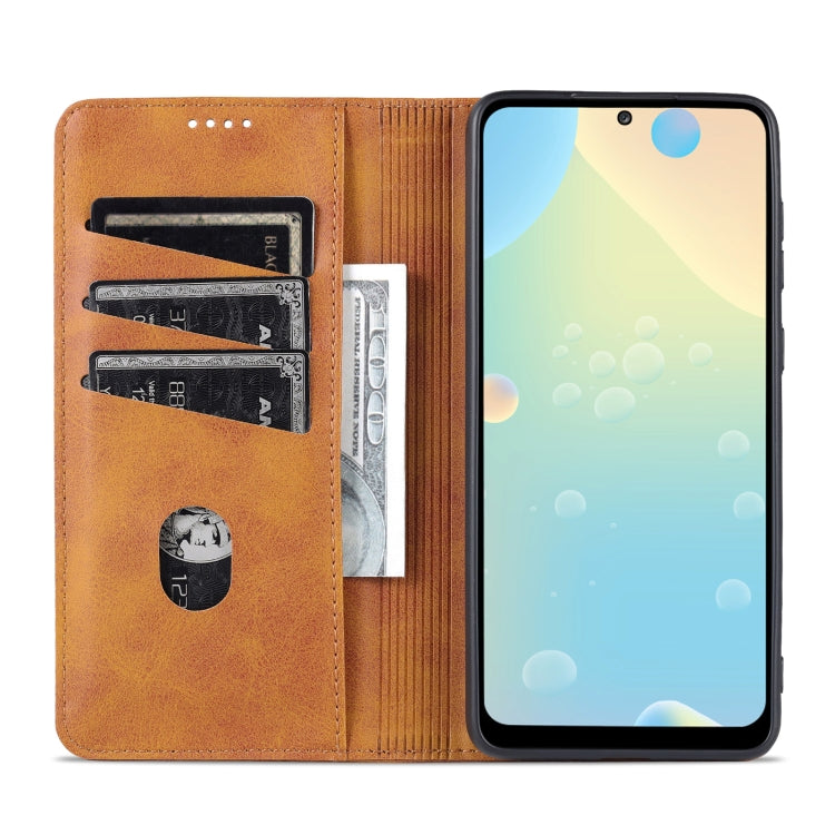 For Samsung Galaxy A73 5G AZNS Magnetic Calf Texture Flip Leather Phone Case(Light Brown)