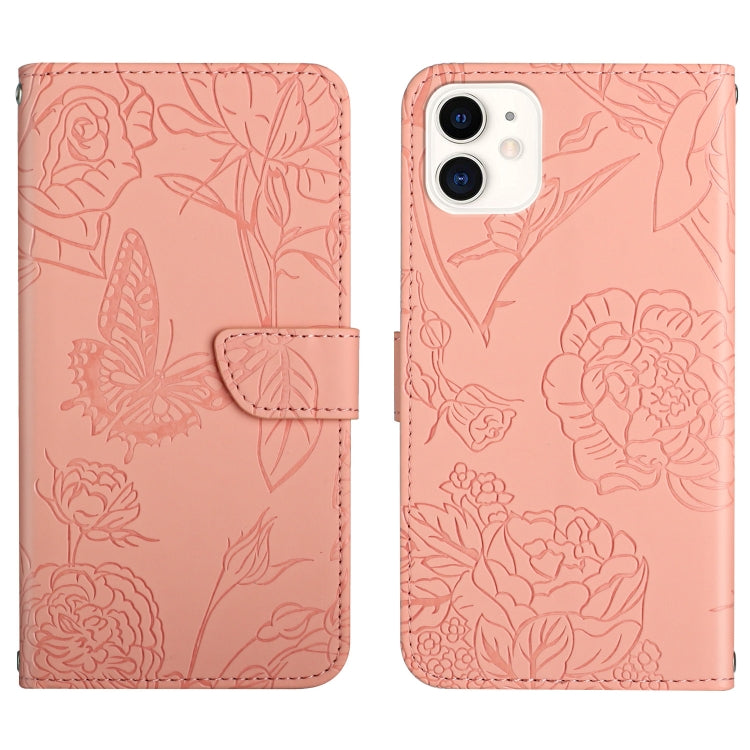 Skin Feel Butterfly Peony Embossed Leather Phone Case, For iPhone 11 Pro Max, For iPhone 12, For iPhone 12 mini, For iPhone 12 Pro