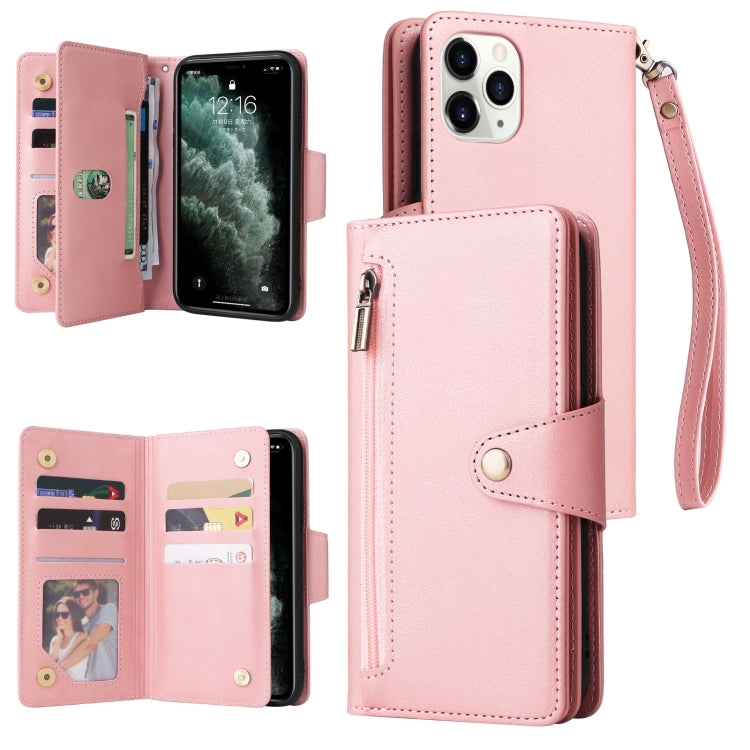 Rivet Buckle 9 Cards Three Fold Leather Phone Case, For iPhone X/XS, For iPhone XR, For iPhone XS Max, For iPhone 11 Pro Max