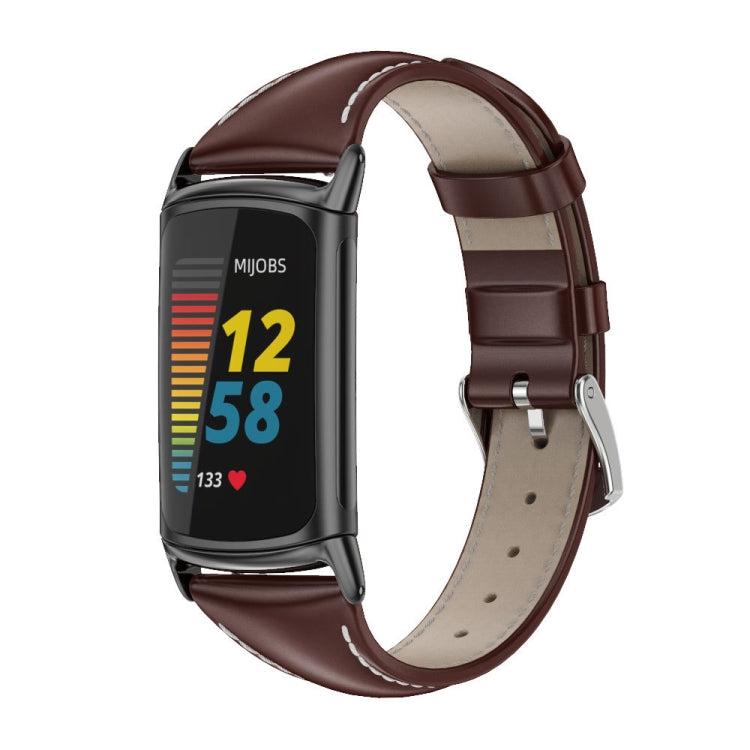 Mijobs Genuine Leather Slim Watch Band, For Fitbit Charge5