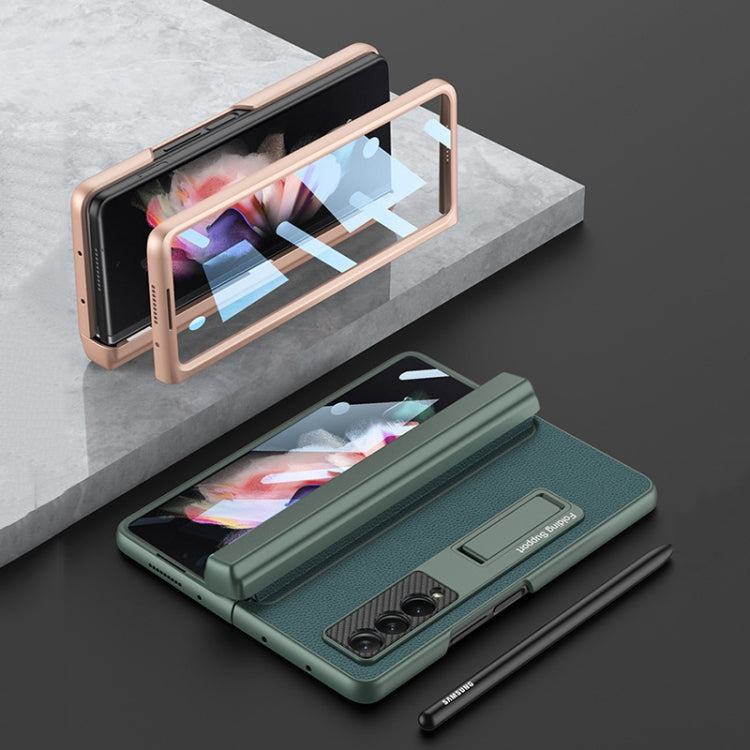 For Samsung Galaxy Z Fold3 5G GKK Magnetic Hinge Plain Leather Phone Flip Case with Pen Box(Black)